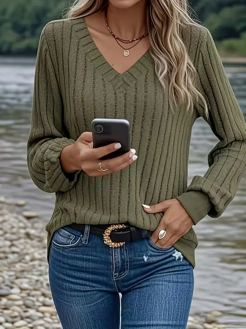 AKIRA™ POLYSTER V-NECK LONG SLEEVE SWEATSHIRT