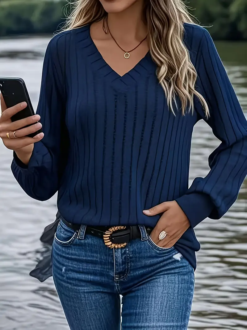 AKIRA™ POLYSTER V-NECK LONG SLEEVE SWEATSHIRT - Image 6