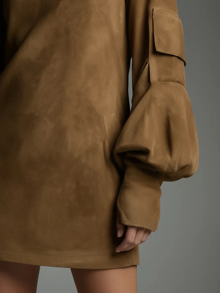 BELI™ | OVERSIZED SUEDE MINI DRESS WITH HIGH NECK - Image 3