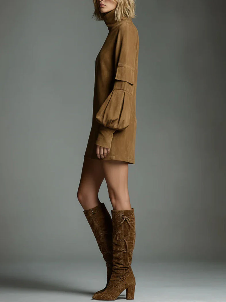 BELI - OVERSIZED SUEDE MINI DRESS WITH HIGH NECK - Image 4