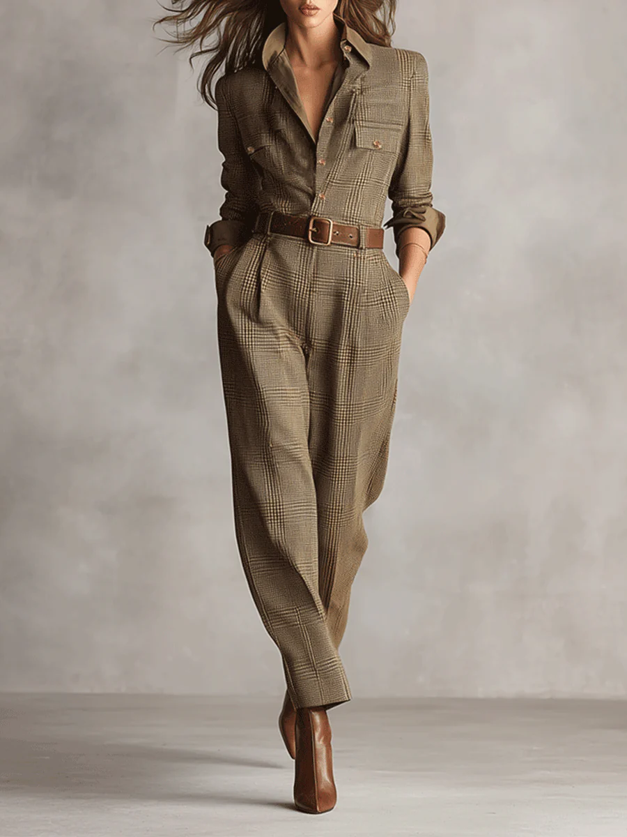 CELIA™ | CHECKED WIDE-LEG JUMPSUIT WITH SOPHISTICATED DETAILS - Image 2