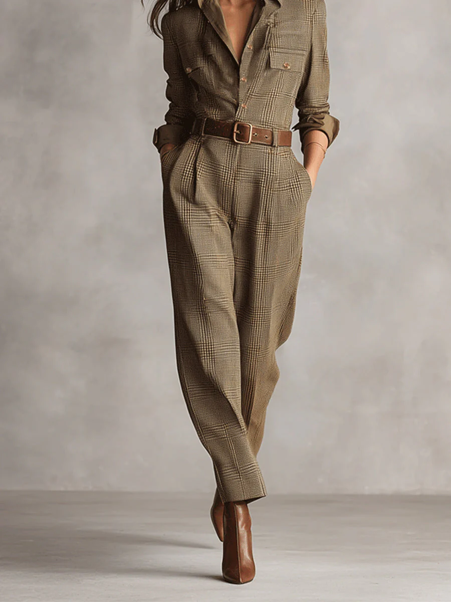 CELIA™ | CHECKED WIDE-LEG JUMPSUIT WITH SOPHISTICATED DETAILS - Image 3