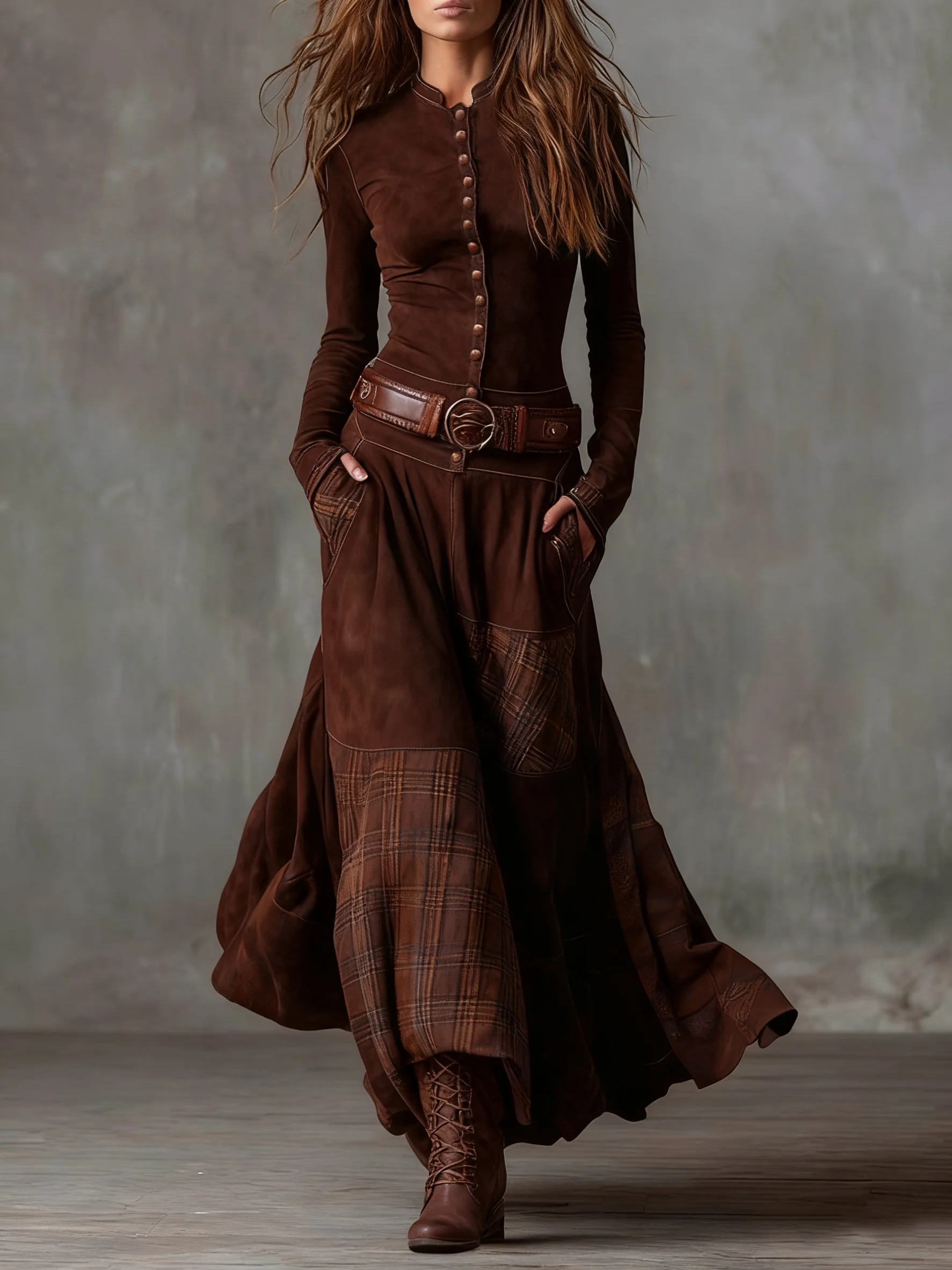 ELISA™ | SUEDE MAXI DRESS WITH BELT - Image 3