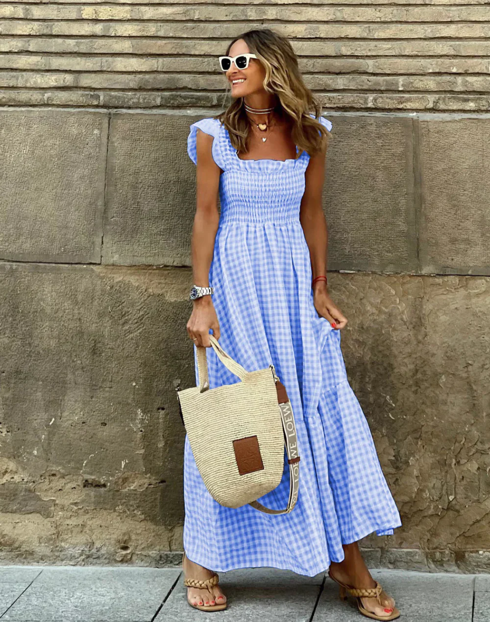 FLEURINNA™ – LONG DRESS WITH RUFFLED SLEEVES AND GINGHAM FRILLS - Image 3