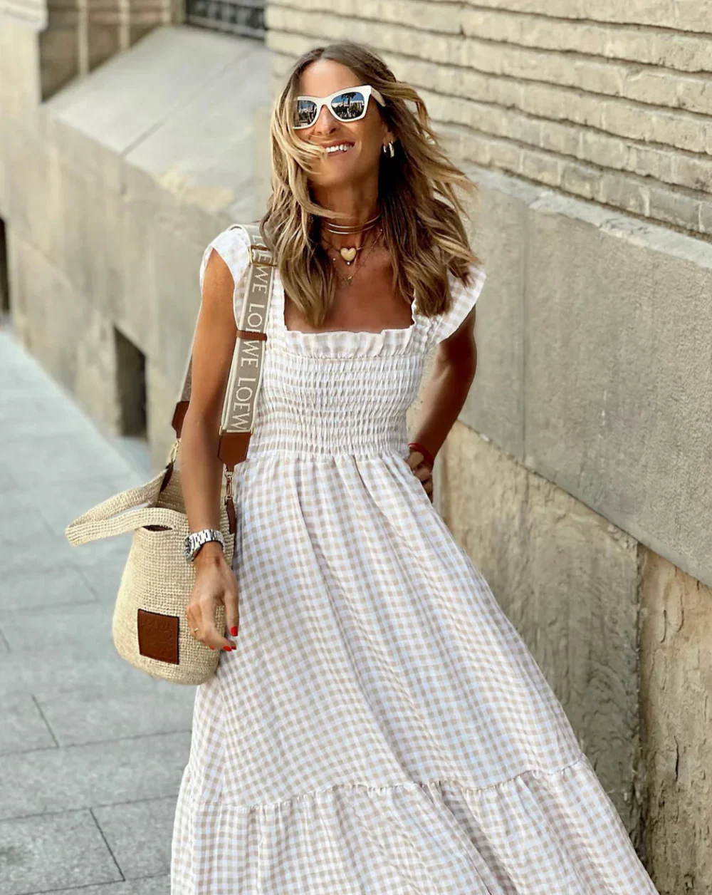 FLEURINNA™ – LONG DRESS WITH RUFFLED SLEEVES AND GINGHAM FRILLS - Image 5