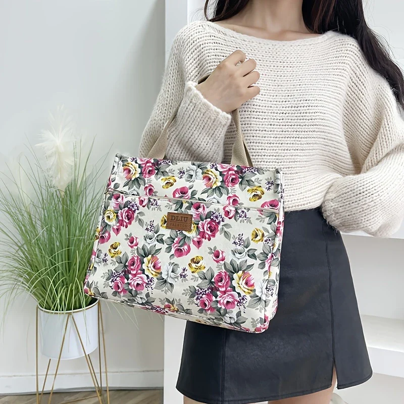 FLORA BLOOM™ — DURABLE FLORAL PRINT TOTE BAG WITH ZIP CLOSURE - Image 6
