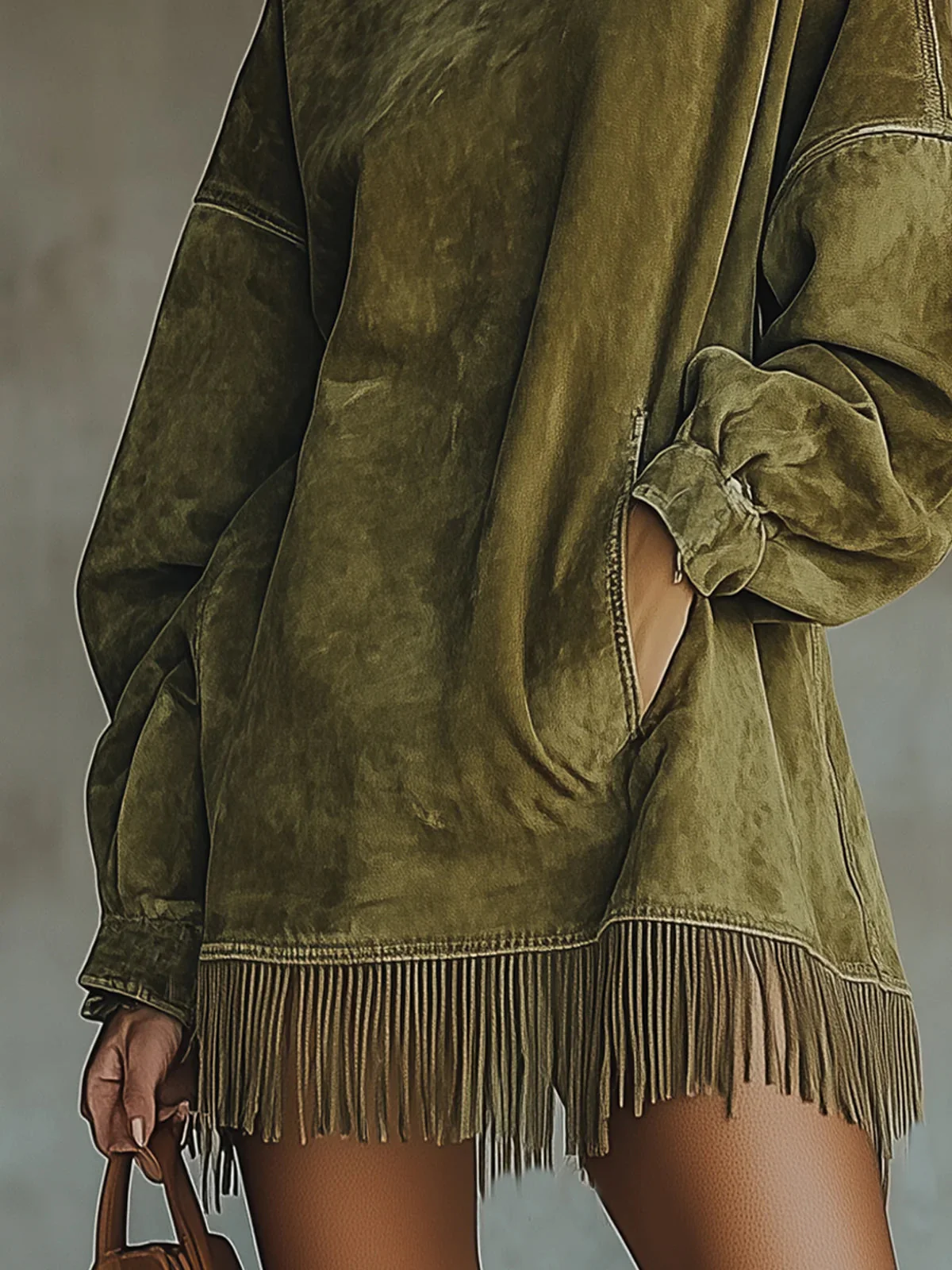 GABRIELA™ | SUEDE DRESS WITH HIGH NECK AND FRINGE - Image 5