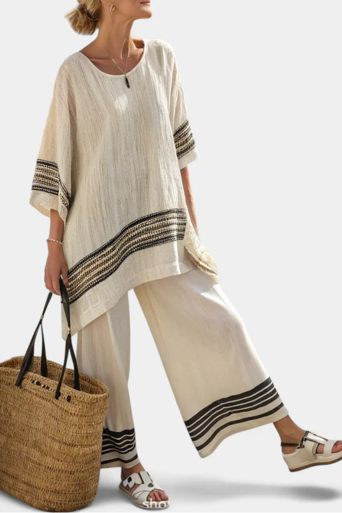 HARLOWE™ ELEGANT STRIPED LINEN TOP & FLOWING PANTS - Image 4