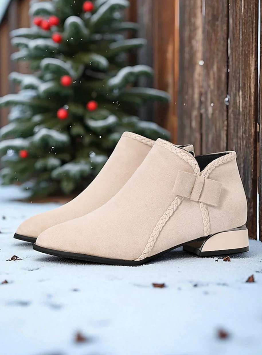 HOLLY™ WOMEN'S RED SUEDE SIDE BOW ANKLE BOOTS - Image 10