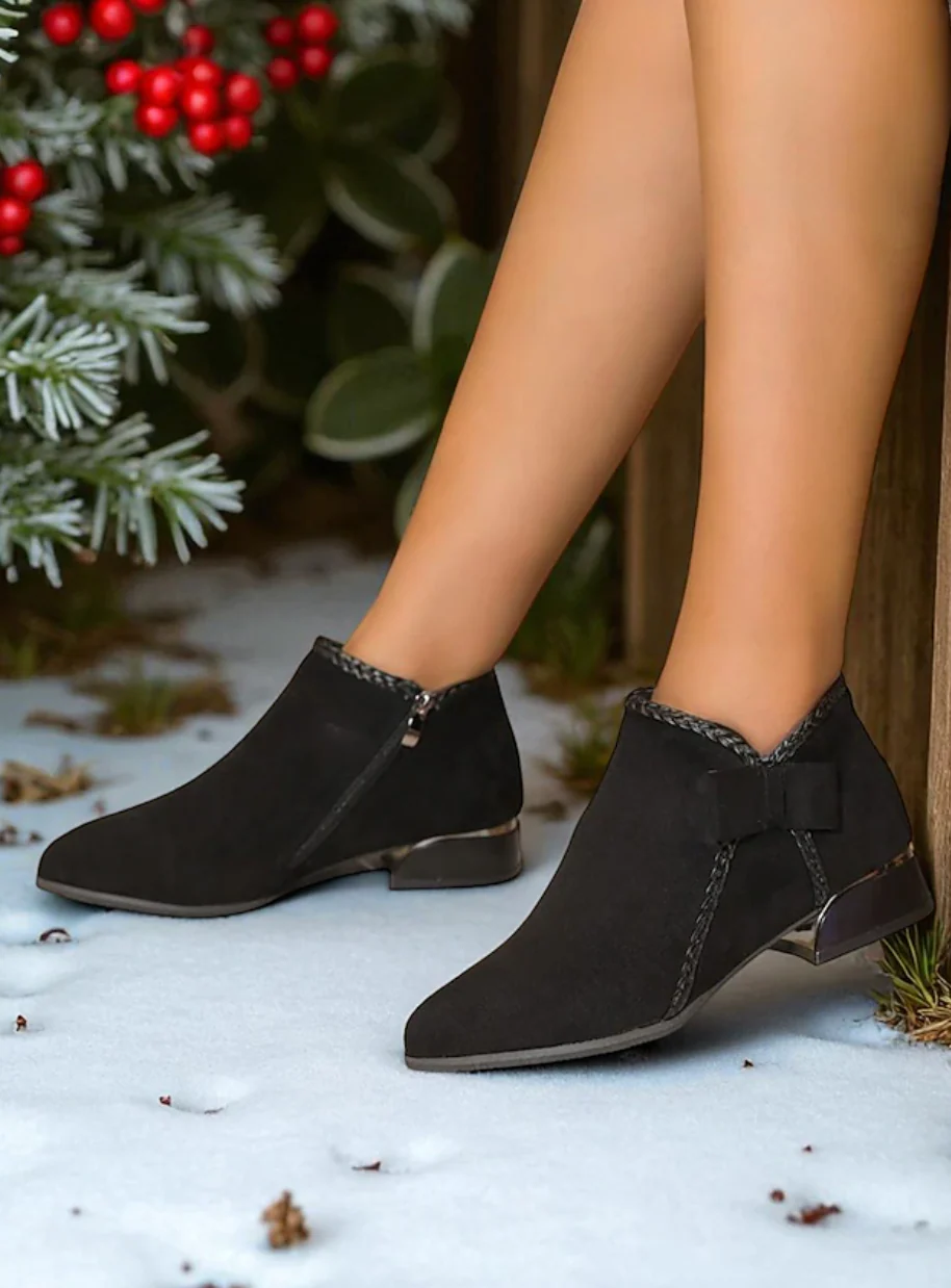 HOLLY™ WOMEN'S RED SUEDE SIDE BOW ANKLE BOOTS - Image 11
