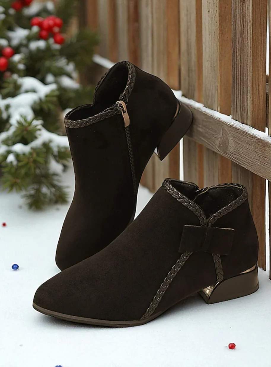 HOLLY™ WOMEN'S RED SUEDE SIDE BOW ANKLE BOOTS - Image 12