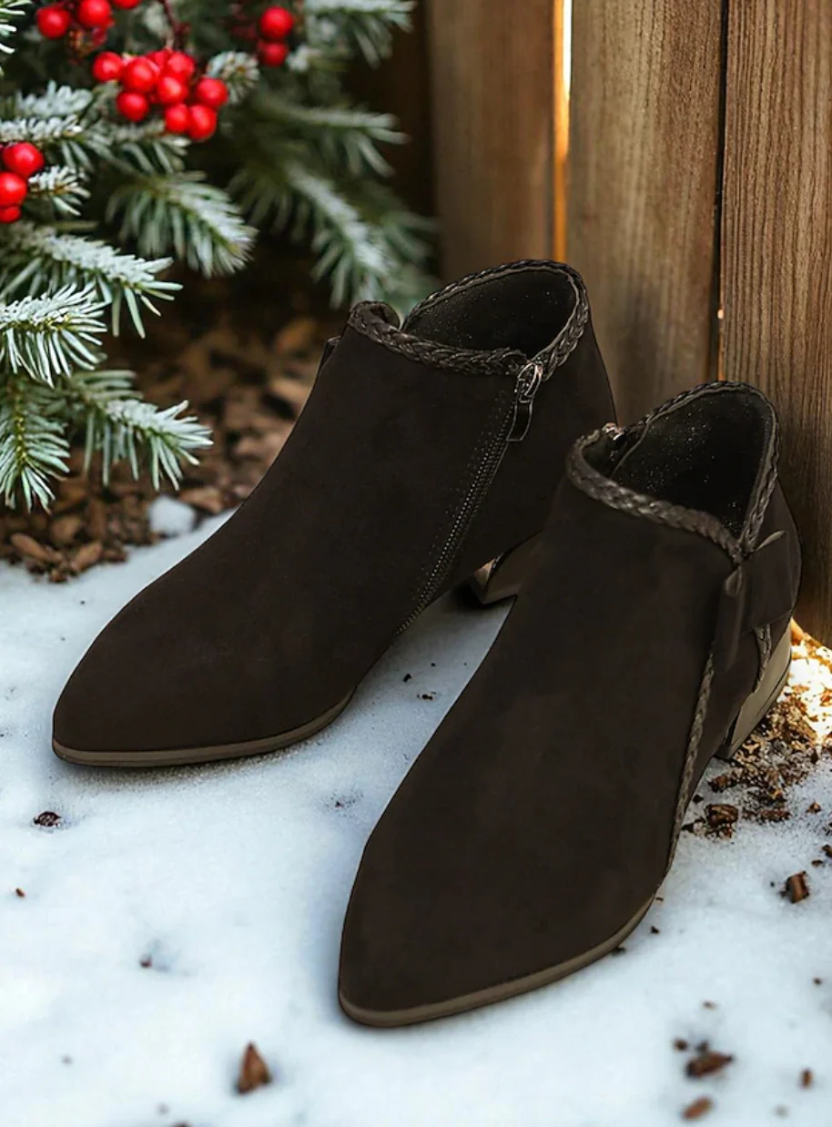 HOLLY™ WOMEN'S RED SUEDE SIDE BOW ANKLE BOOTS - Image 13