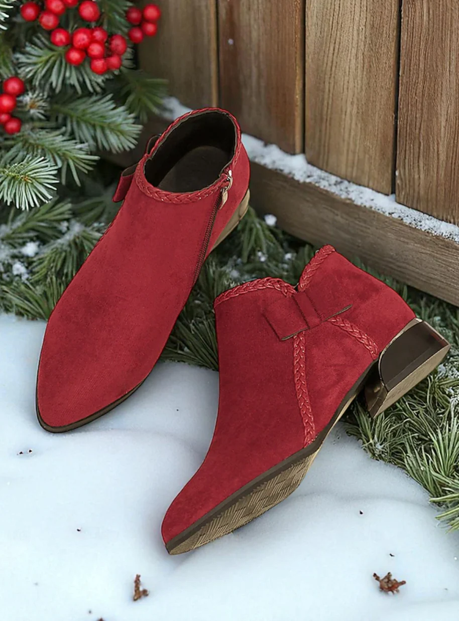 HOLLY™ WOMEN'S RED SUEDE SIDE BOW ANKLE BOOTS - Image 8