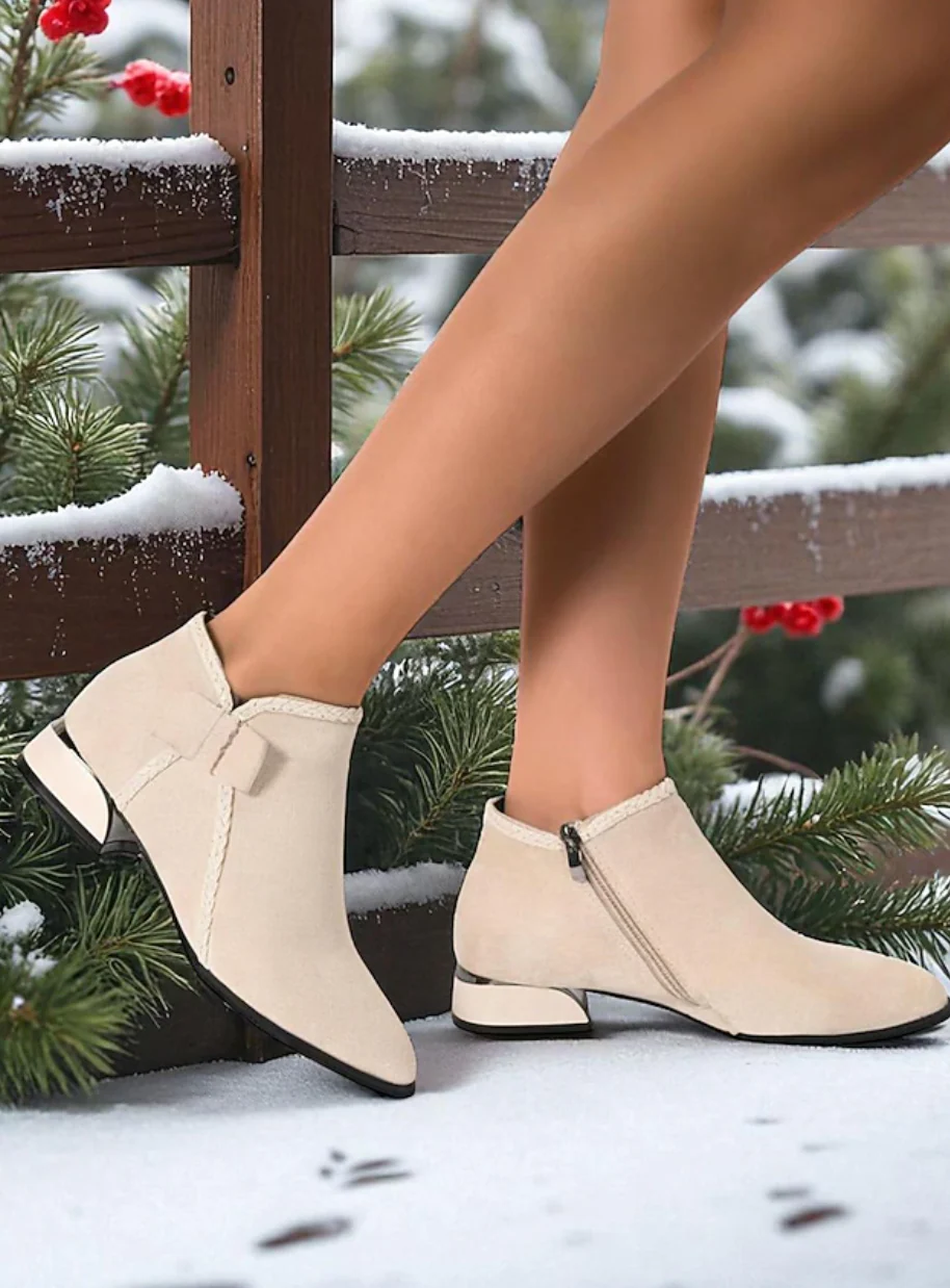 HOLLY™ WOMEN'S RED SUEDE SIDE BOW ANKLE BOOTS - Image 9