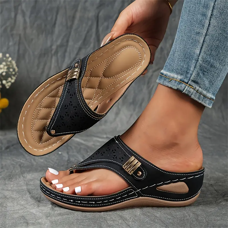 KEIT™ STYLISH CUT-OUT WEDGE THONG ORTHO SANDALS - Image 4