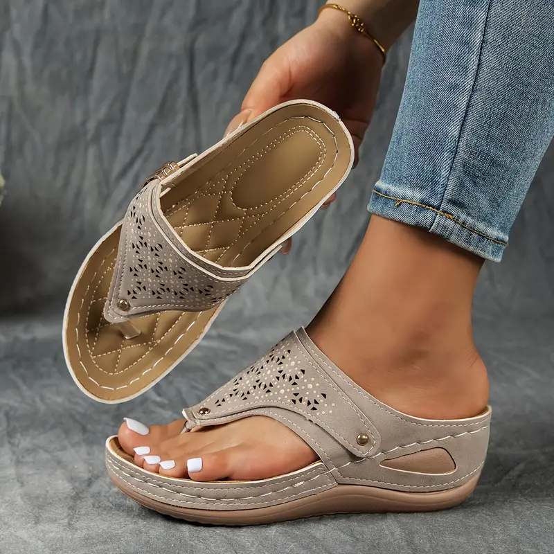 KEIT™ STYLISH CUT-OUT WEDGE THONG ORTHO SANDALS - Image 5