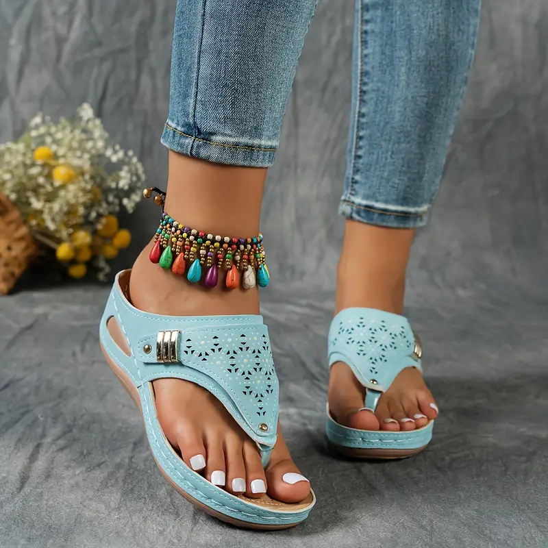 KEIT™ STYLISH CUT-OUT WEDGE THONG ORTHO SANDALS - Image 9