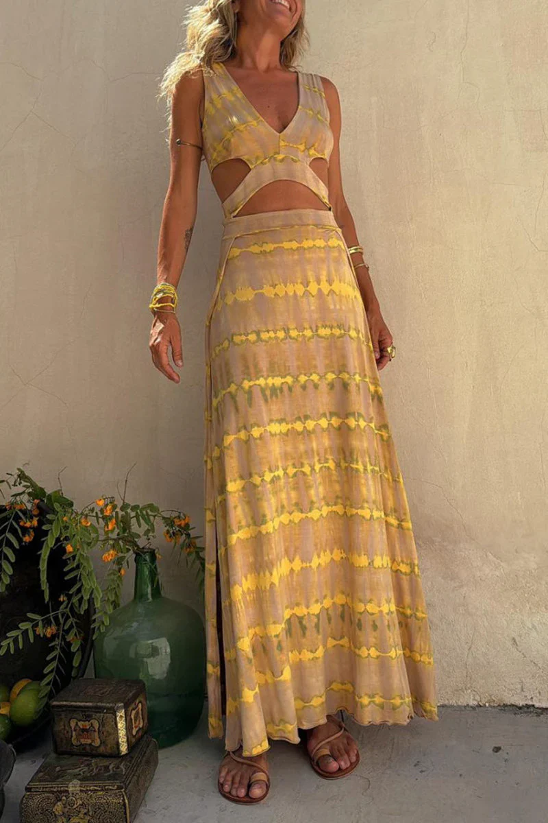 KLOÉNNA™ – TIE-DYE STRETCH DRESS WITH CUT-OUT AND SLIT - Image 6