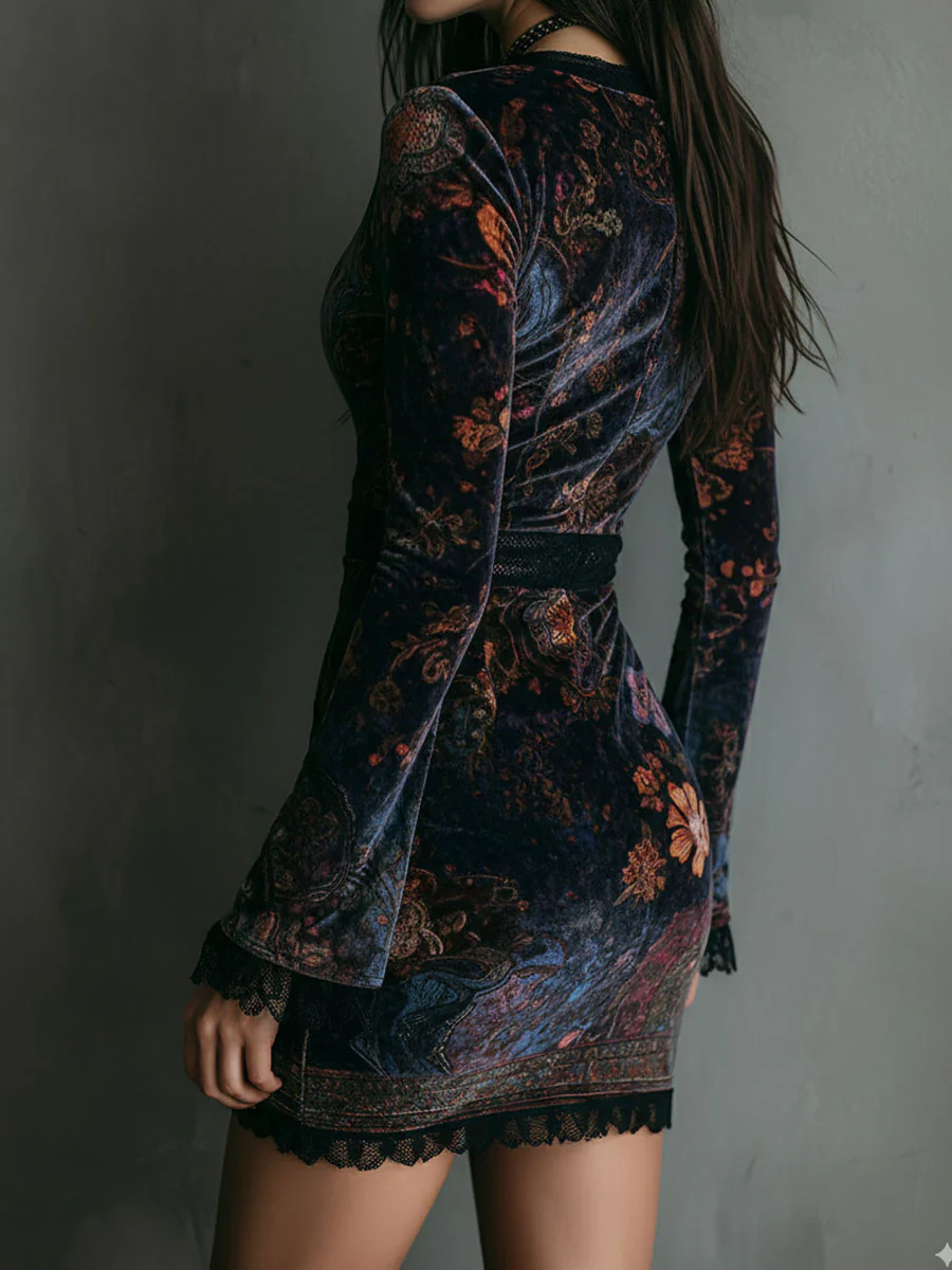 LIORA™ | FLORAL VELVET LACE MINI DRESS - Image 4