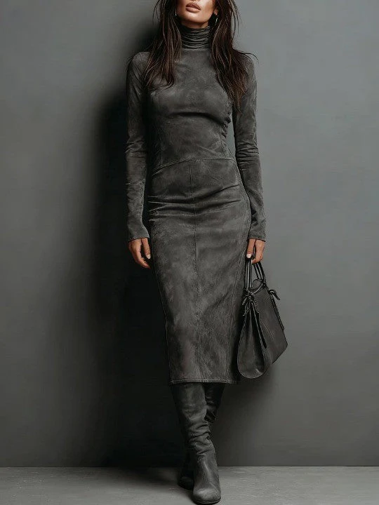 LORENA - LONG BROWN MIDI DRESS - Image 2