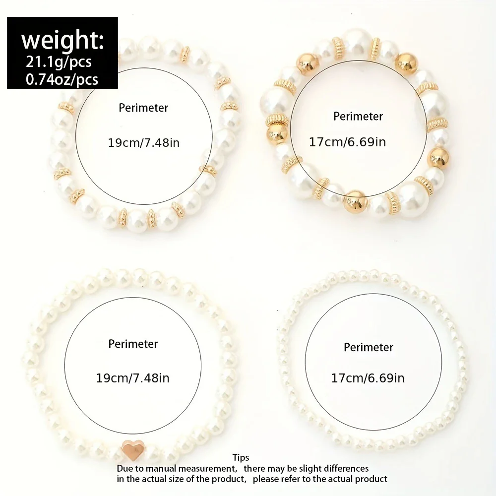 LUMIÈRE PEARL™ — ELEGANT WHITE 4PCS PEARL BEADED HANDMADE BRACELET SET - Image 5