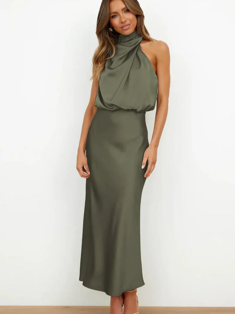 SLEEVELESS LONG DRESS WITH ASYMMETRICAL NECKLINE AND REFINED STYLE - Image 5