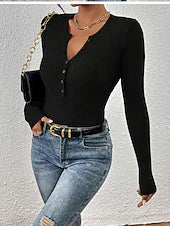 Women's Casual Ribbed Pullover — Boat Neck, Button Detail, Long Sleeve - Image 8