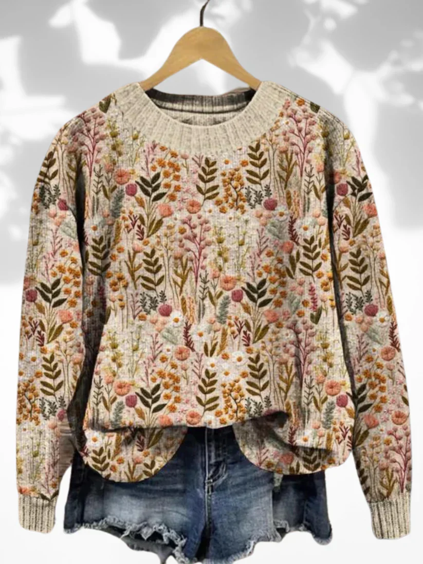 SOFIA™ WILDFLOWER EMBROIDERY ART COZY SWEATER - Image 3