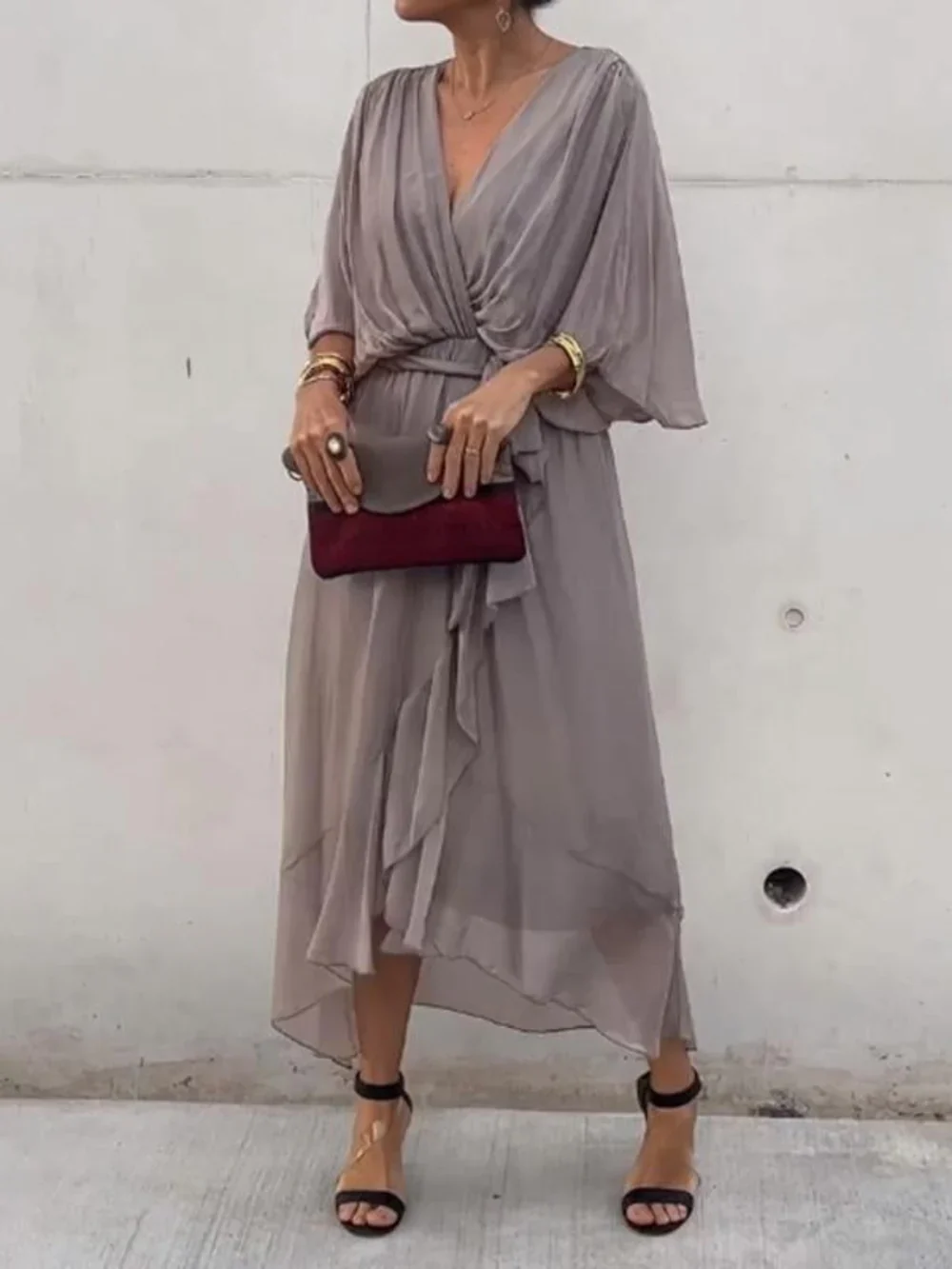 TAYLORIA⢠â STYLISH & ELEGANT V-NECK CHIFFON DRESS - Image 4