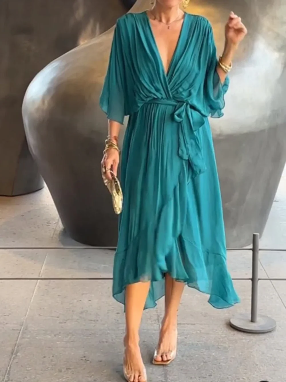 TAYLORIA⢠â STYLISH & ELEGANT V-NECK CHIFFON DRESS - Image 7