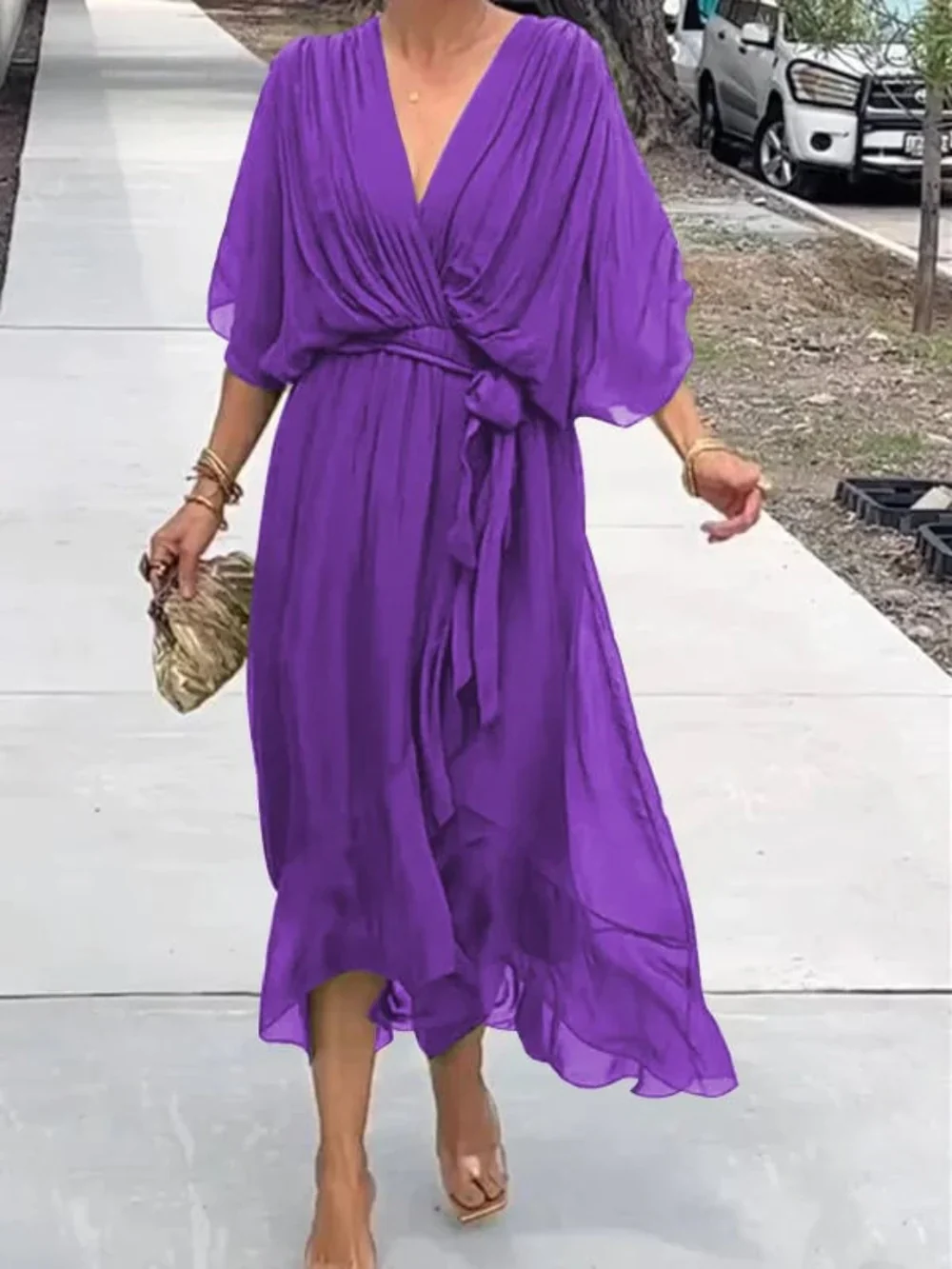 TAYLORIA⢠â STYLISH & ELEGANT V-NECK CHIFFON DRESS - Image 9