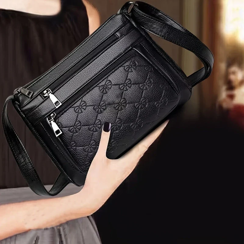 URBAN EDGE™ — BLACK CROSSBODY BAG WITH EMBOSSED GEOMETRIC PATTERN - Image 6