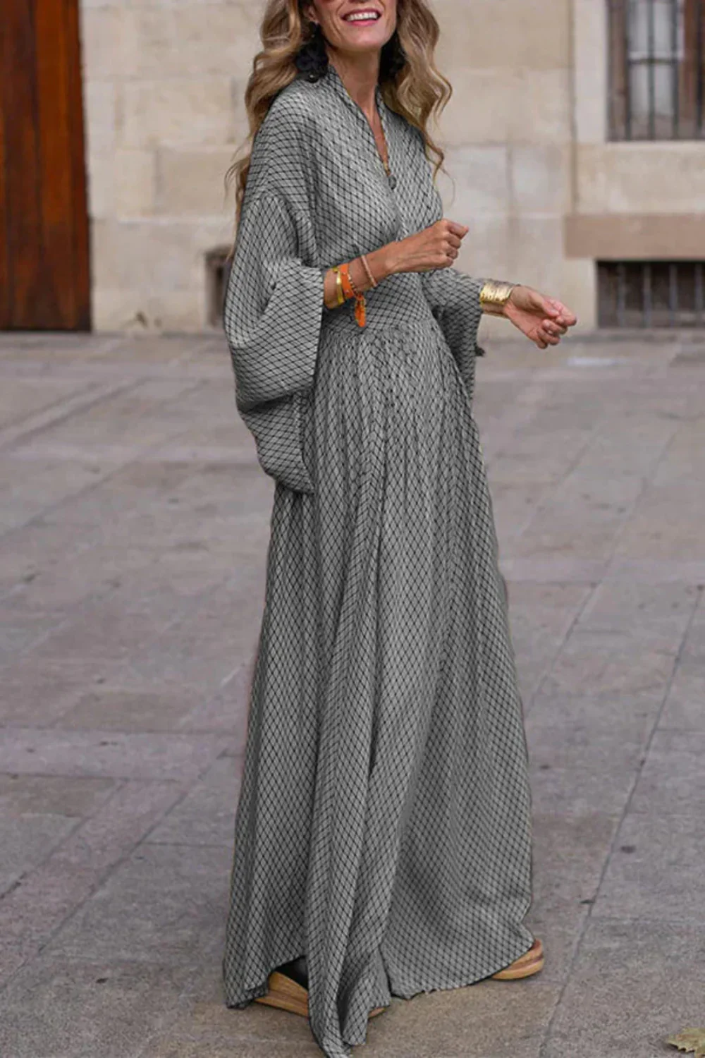 VÉROLINE™ – PRINTED MAXI DRESS WITH LONG SLEEVES AND V-NECK - Image 4