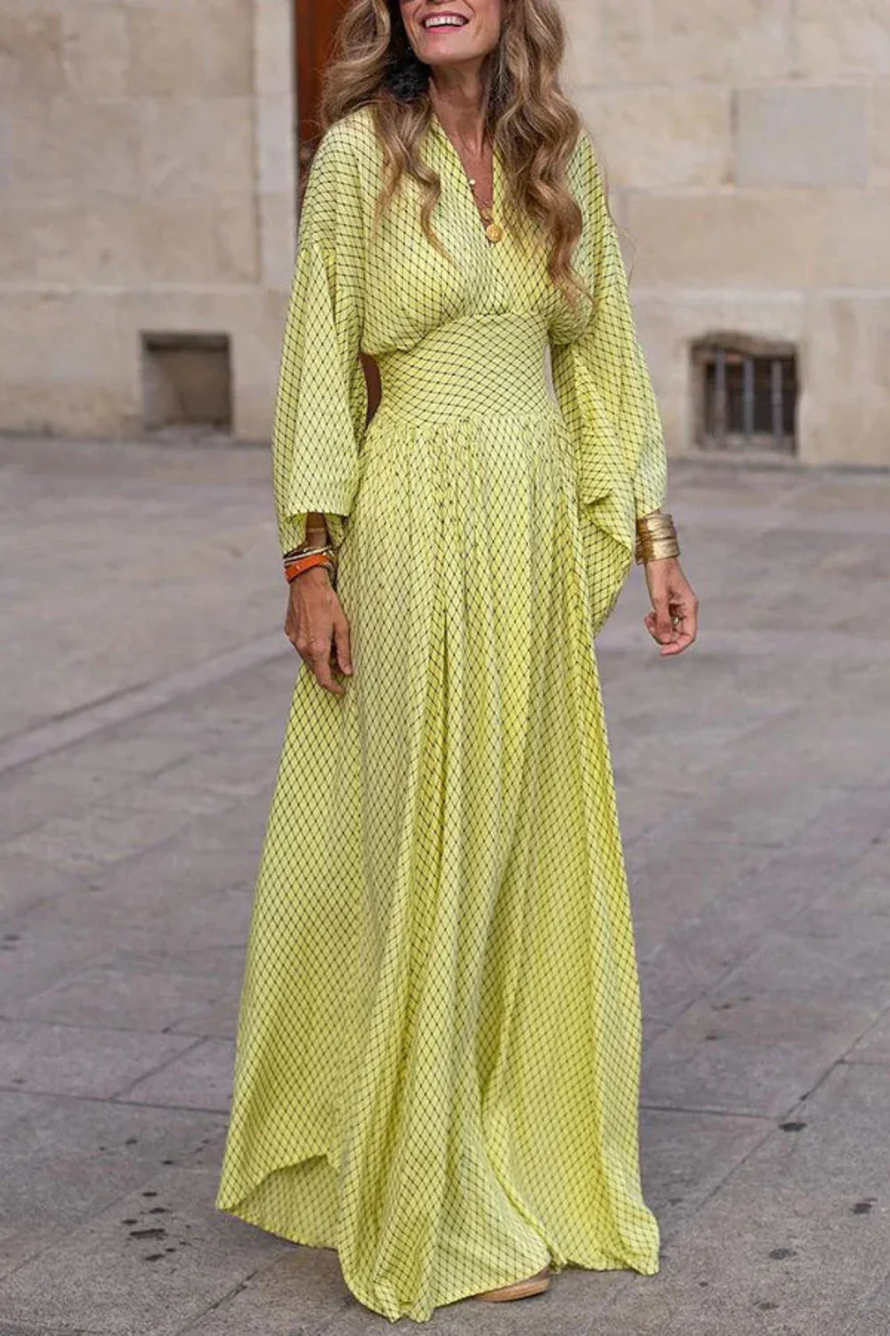 VÉROLINE™ – PRINTED MAXI DRESS WITH LONG SLEEVES AND V-NECK - Image 5