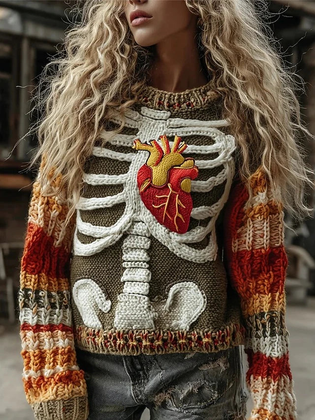 Women's Halloween Skeleton Graphic Knit Pullover - Image 3