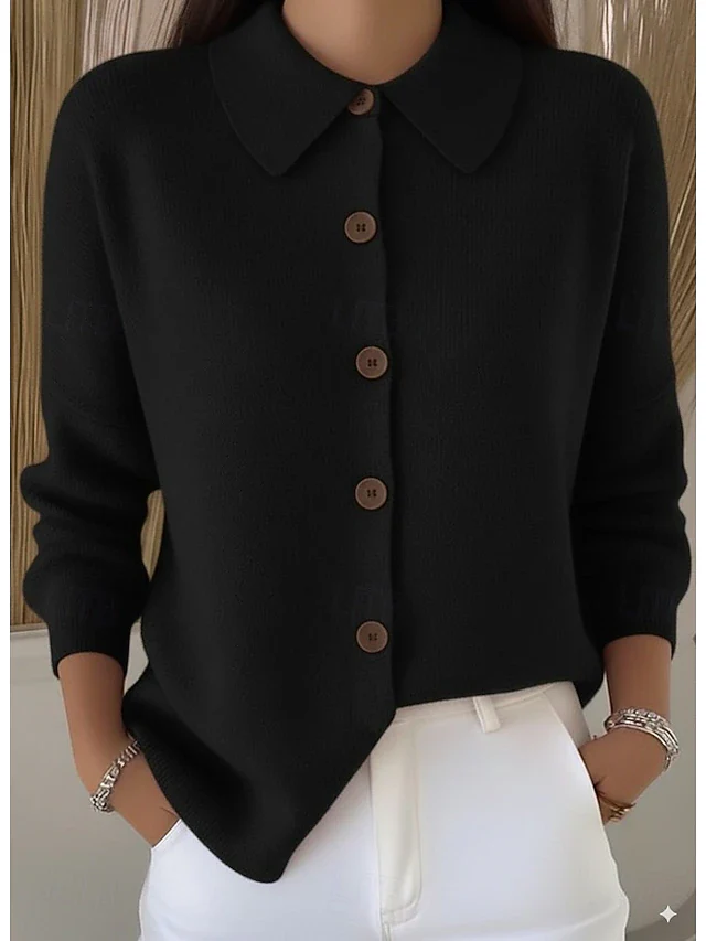 Women's Ribbed Shirt Collar Button Cardigan - Image 5